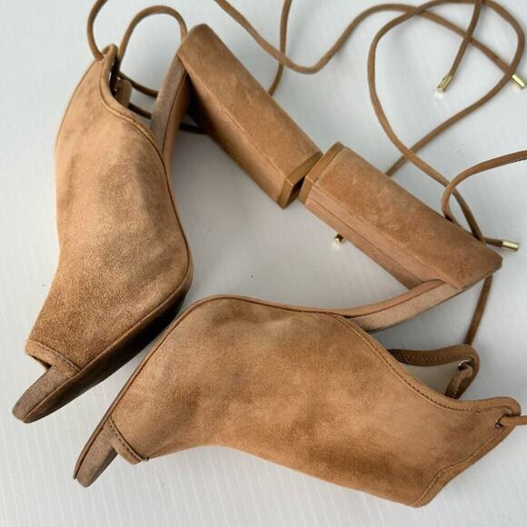Kenneth Cole New York Delila lace up block heeled peep toe suede tan size 7.5 - Picture 6 of 13